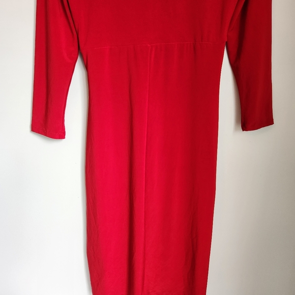 Lauren Ralph Lauren Size 8 Red Faux Wrap Long Sleeve Dress Knee Length Stretchy - Picture 8 of 12